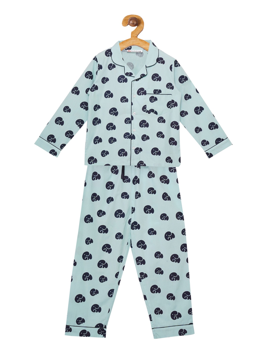 

Fluffalump Kids Sea Green & Black Printed Night Suit