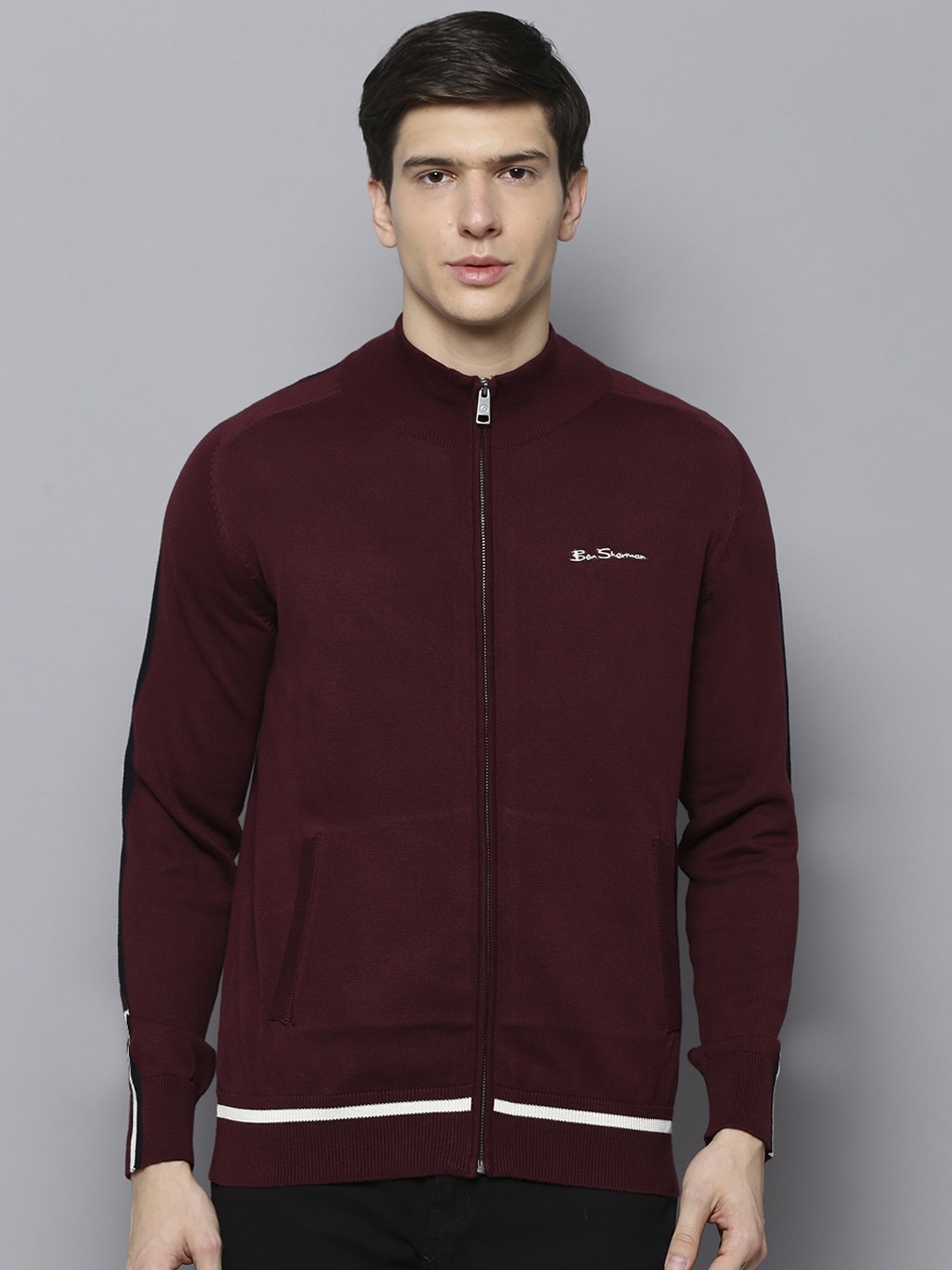

BEN SHERMAN Men Maroon Solid Cardigan