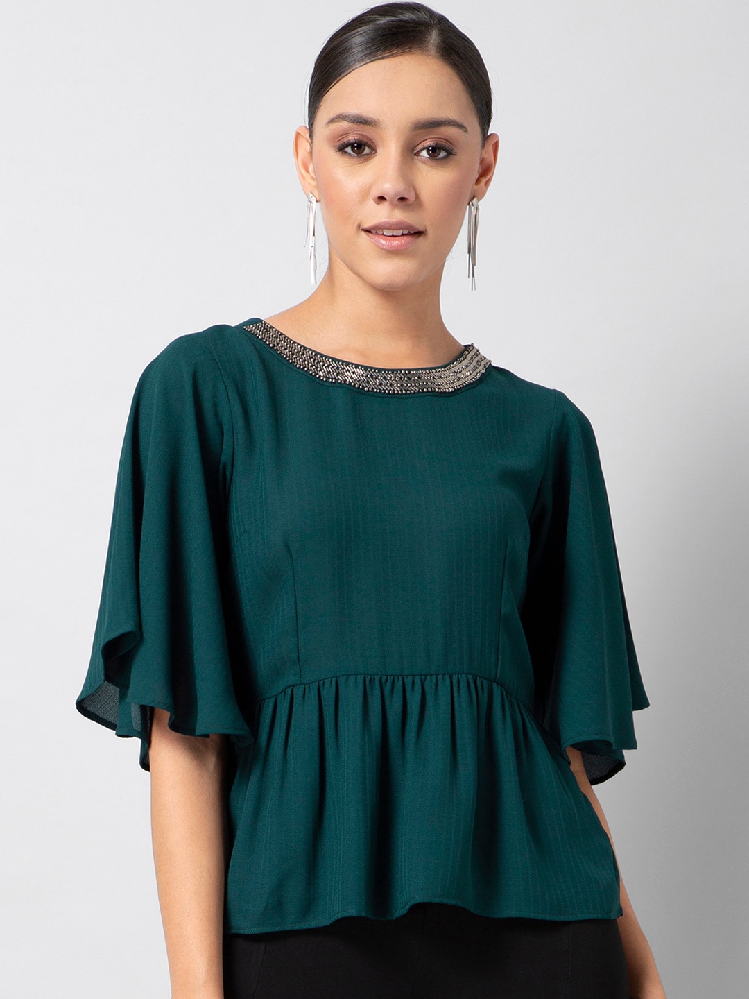 

FabAlley Women Green Solid Peplum Top