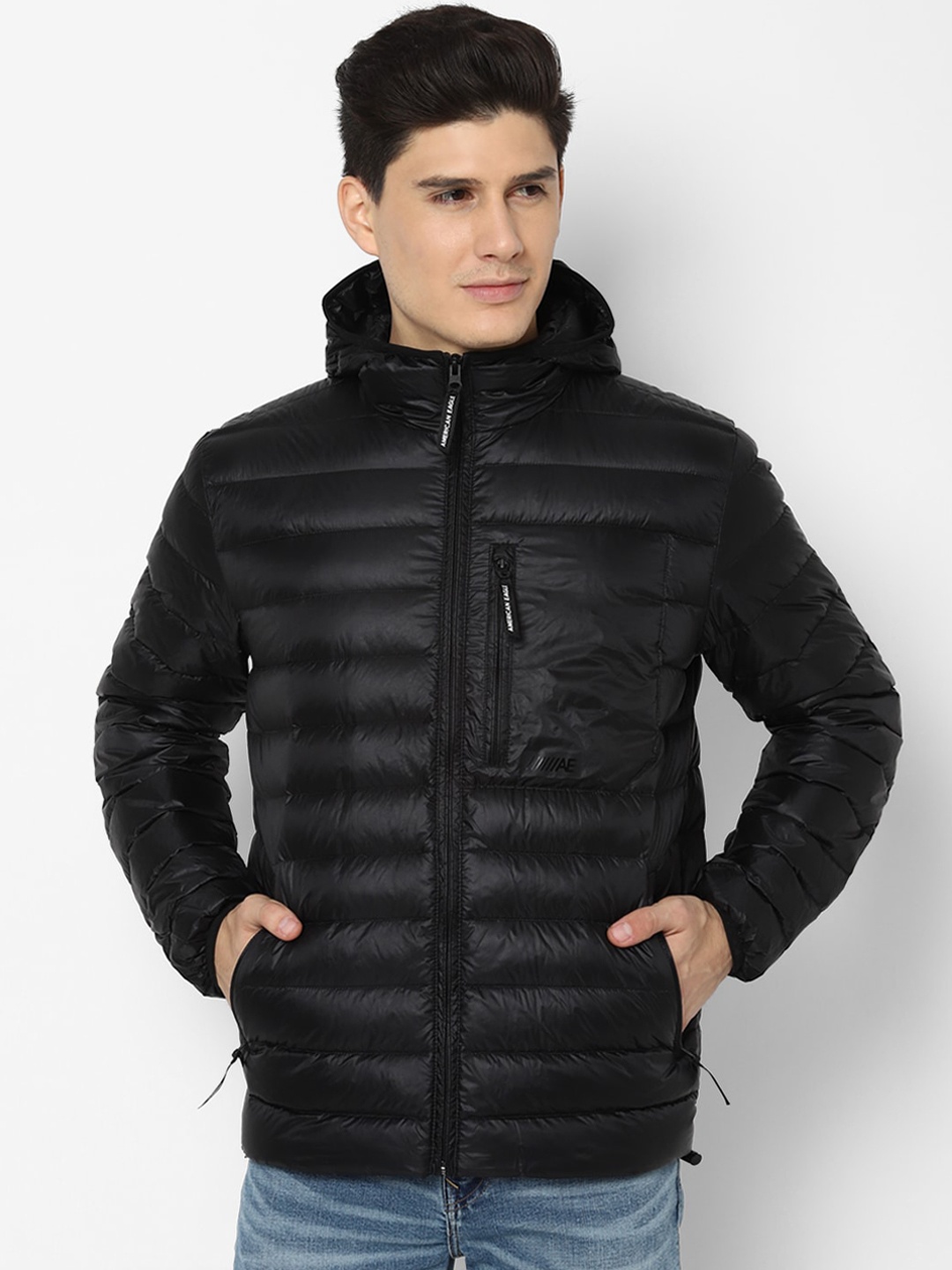 

AMERICAN EAGLE OUTFITTERS Men Black Solid Padded Jacket