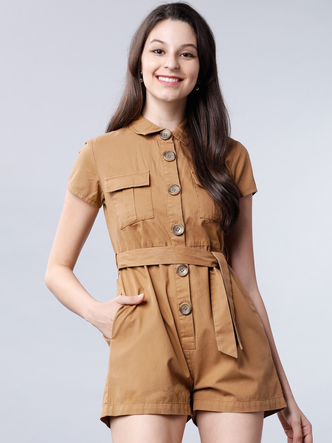 

Tokyo Talkies Women Khaki Solid Playsuit