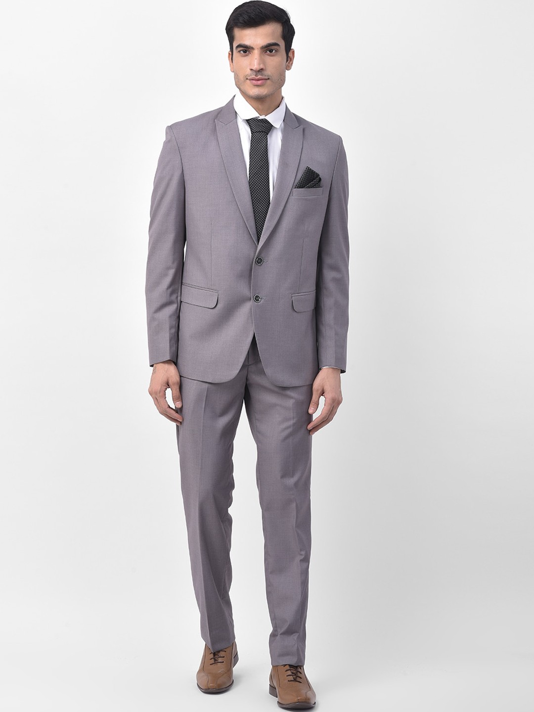 

LUXURAZI Men Grey Solid Tailored-Fit Single-Breasted Formal Suit