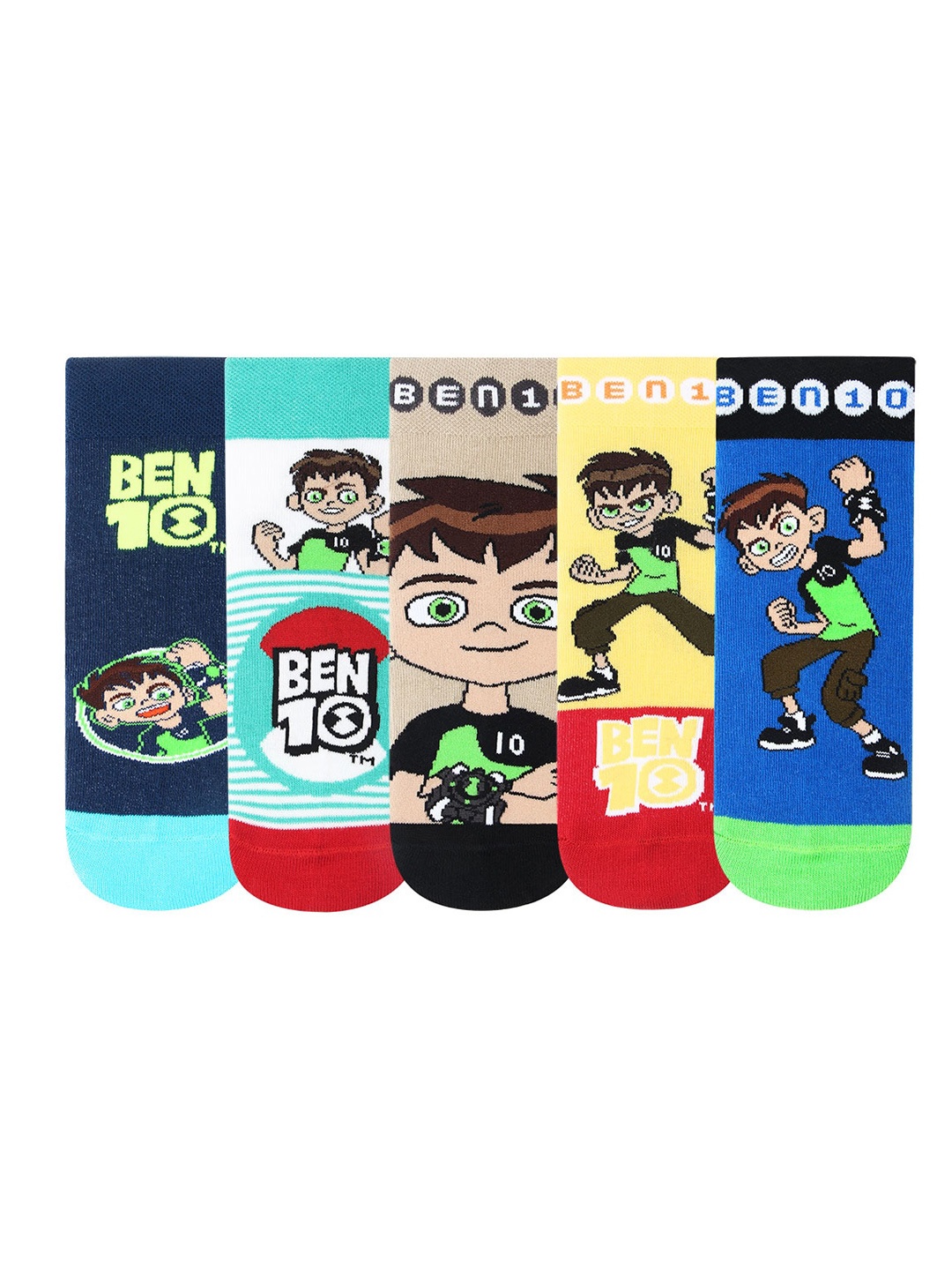 Bonjour Boys Pack Of 5 Assorted Ben 10 Ankle-Length Socks