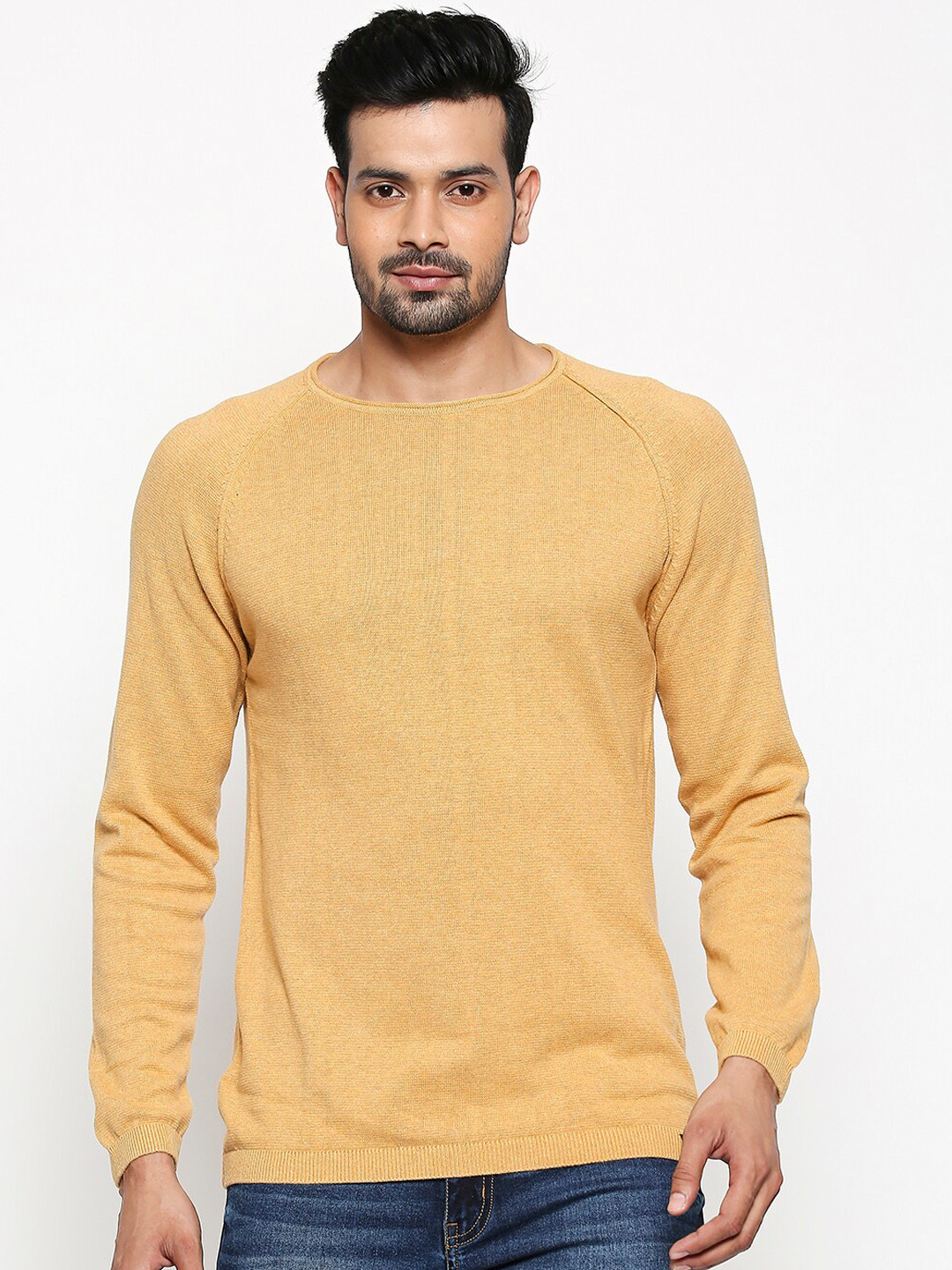

People Men Yellow Solid Pullover Sweater