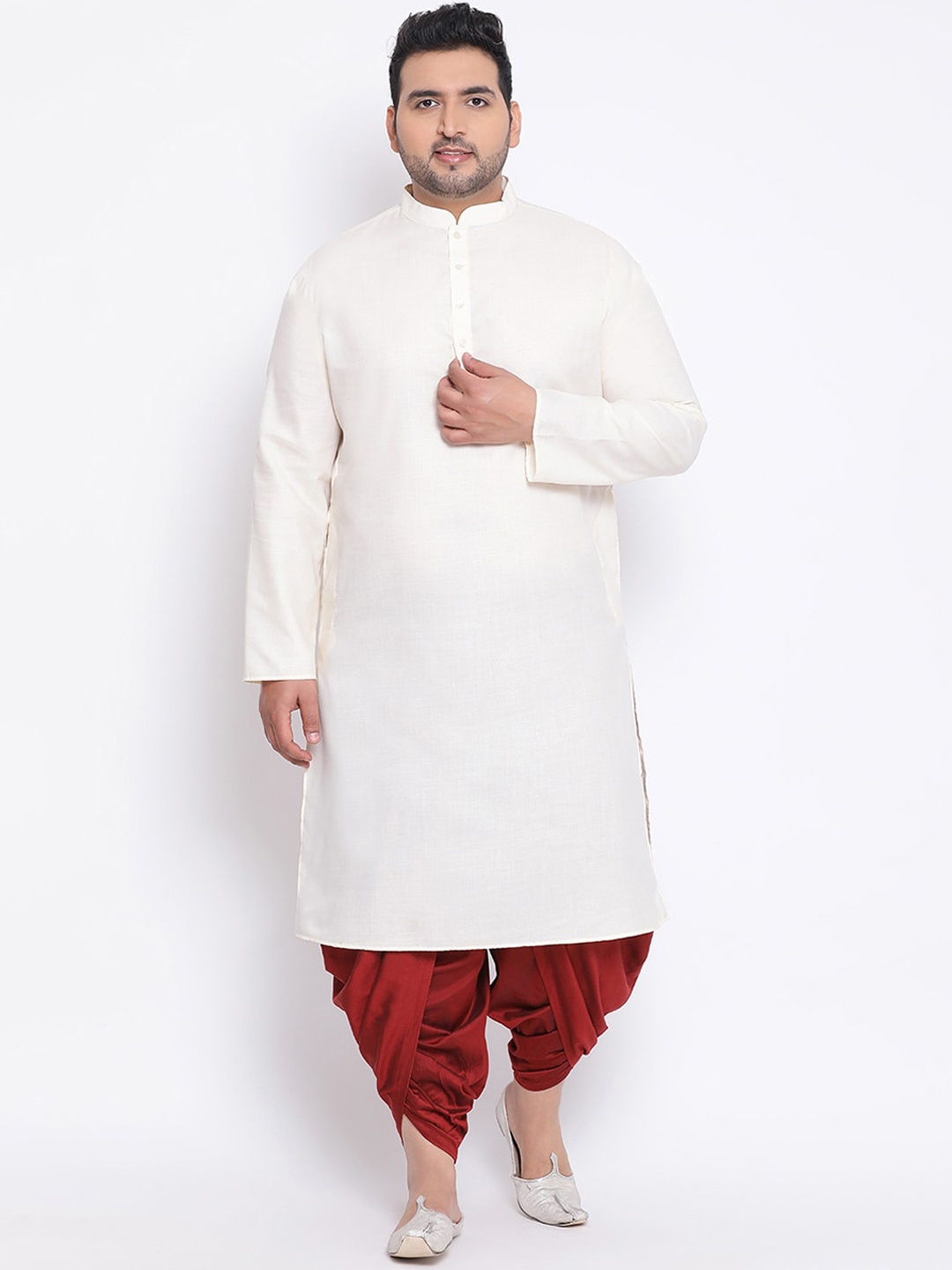 KISAH PLUS Men White Solid Straight Kurta