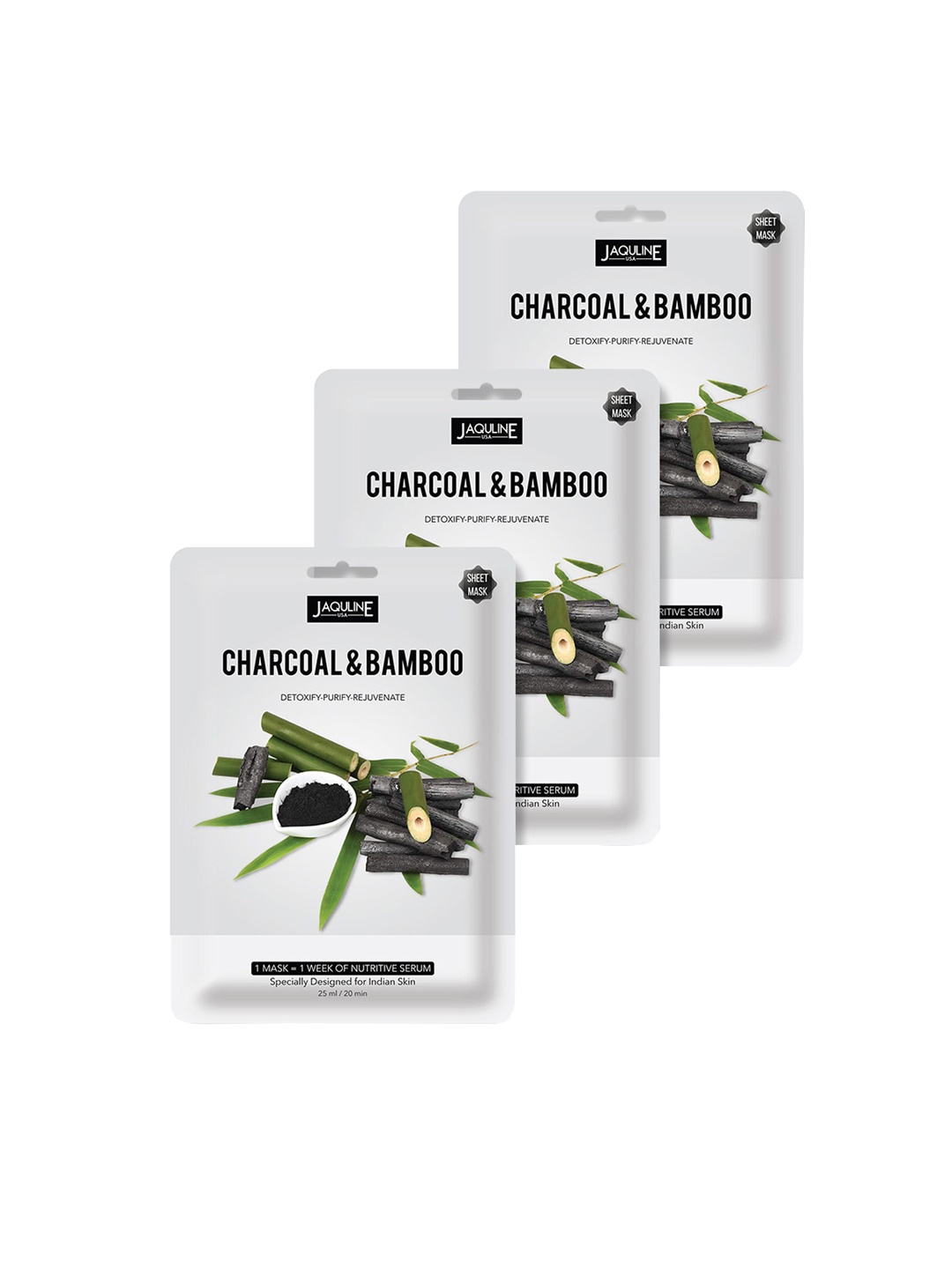 

Jaquline USA Women Set of 3 Charcoal & Bamboo Sheet Mask, White