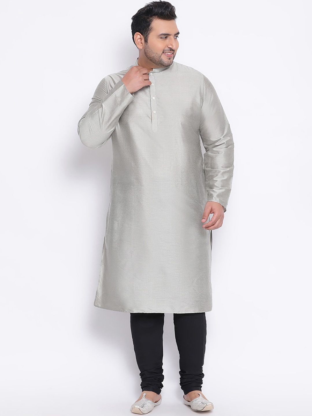 KISAH PLUS Men Grey Solid Straight Kurta