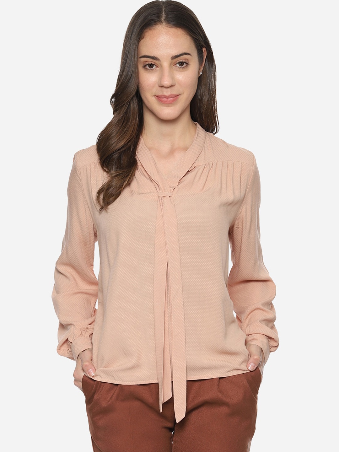 

Van Heusen Woman Beige Self Design Top