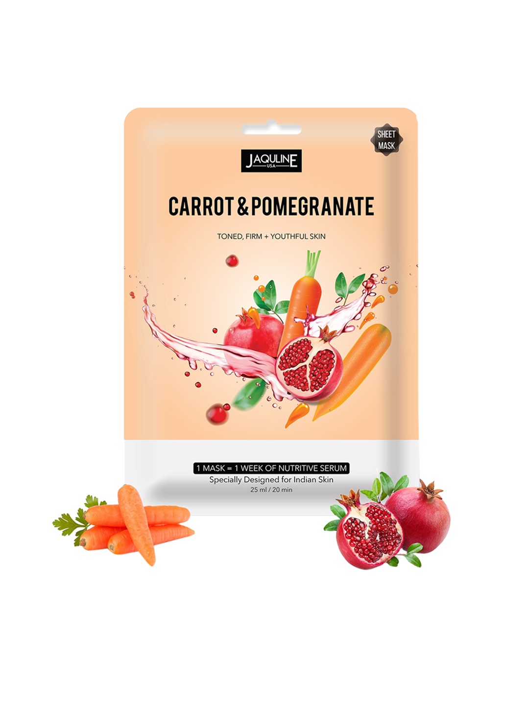 

Jaquline USA Women Pack of 3 Carrot & Pomegranate Sheet Masks 75 ml, White