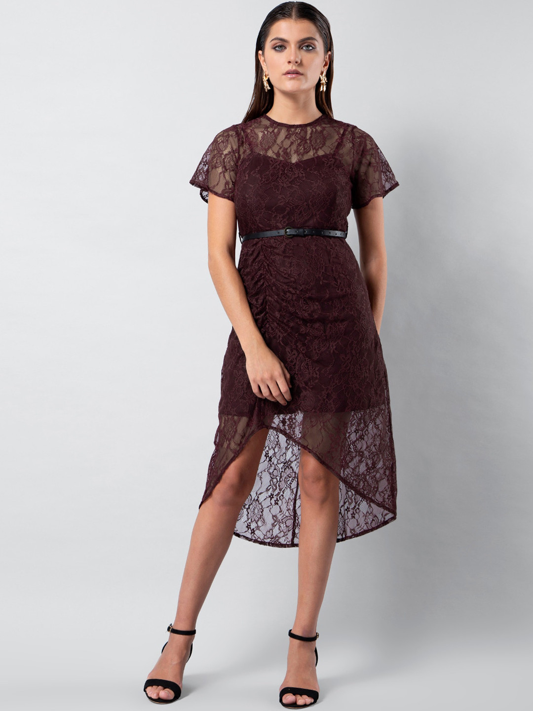 

FabAlley Women Purple Self Design Sheath Dress