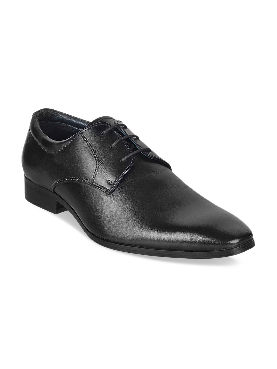 

WALKWAY by Metro Men Black Solid Leather Formal Derbys