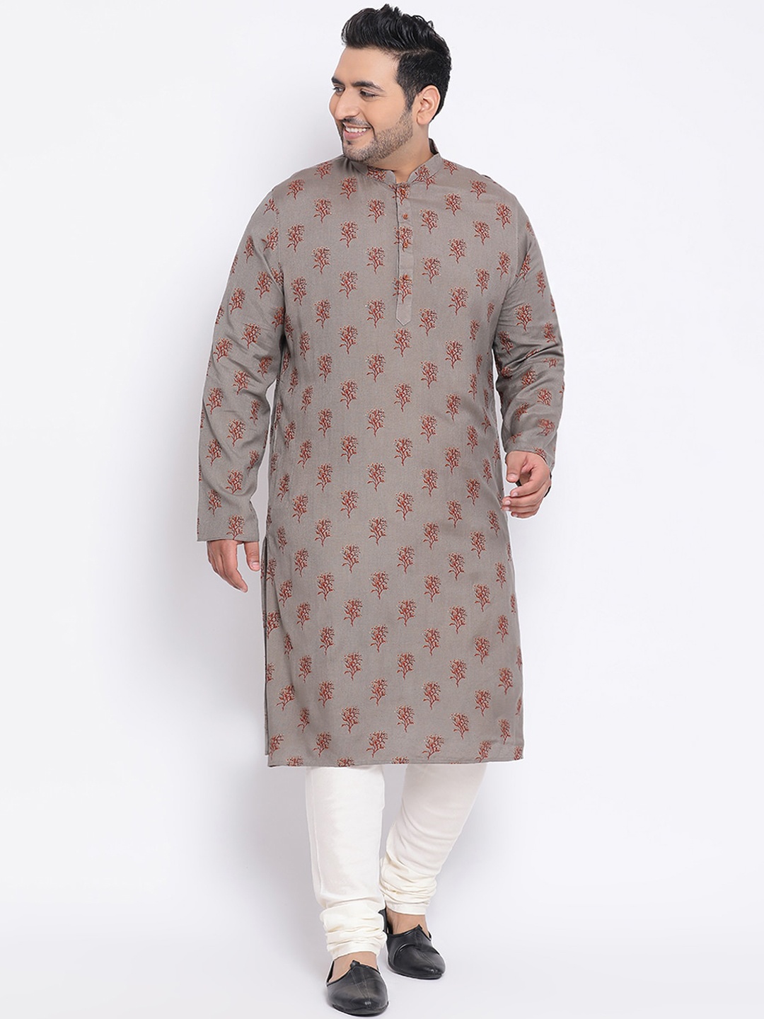 

KISAH PLUS Men Grey & Coffee Brown Printed Straight Kurta