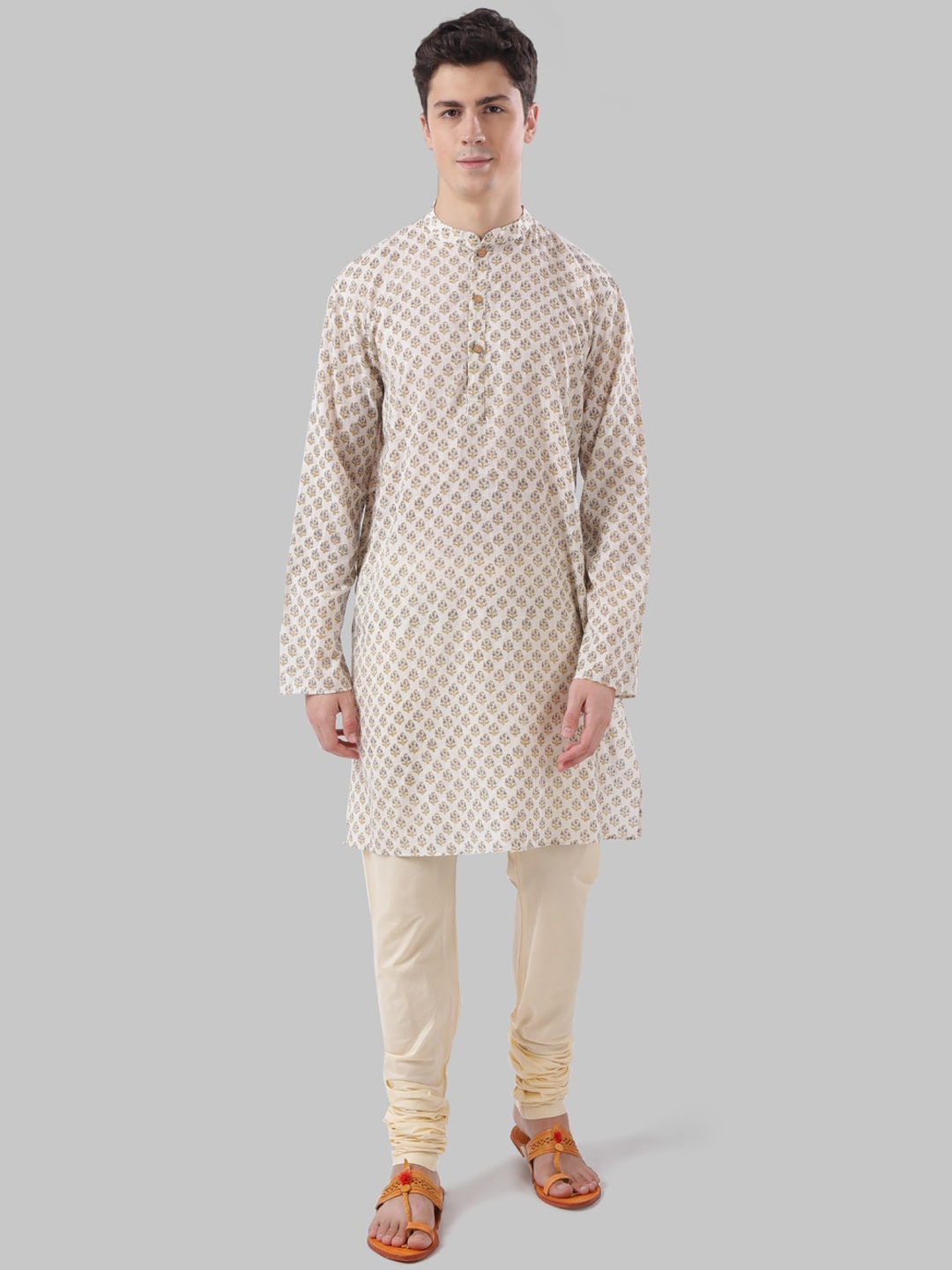 

Ethnix by Raymond Men Yellow Woven Design Straight Kurta