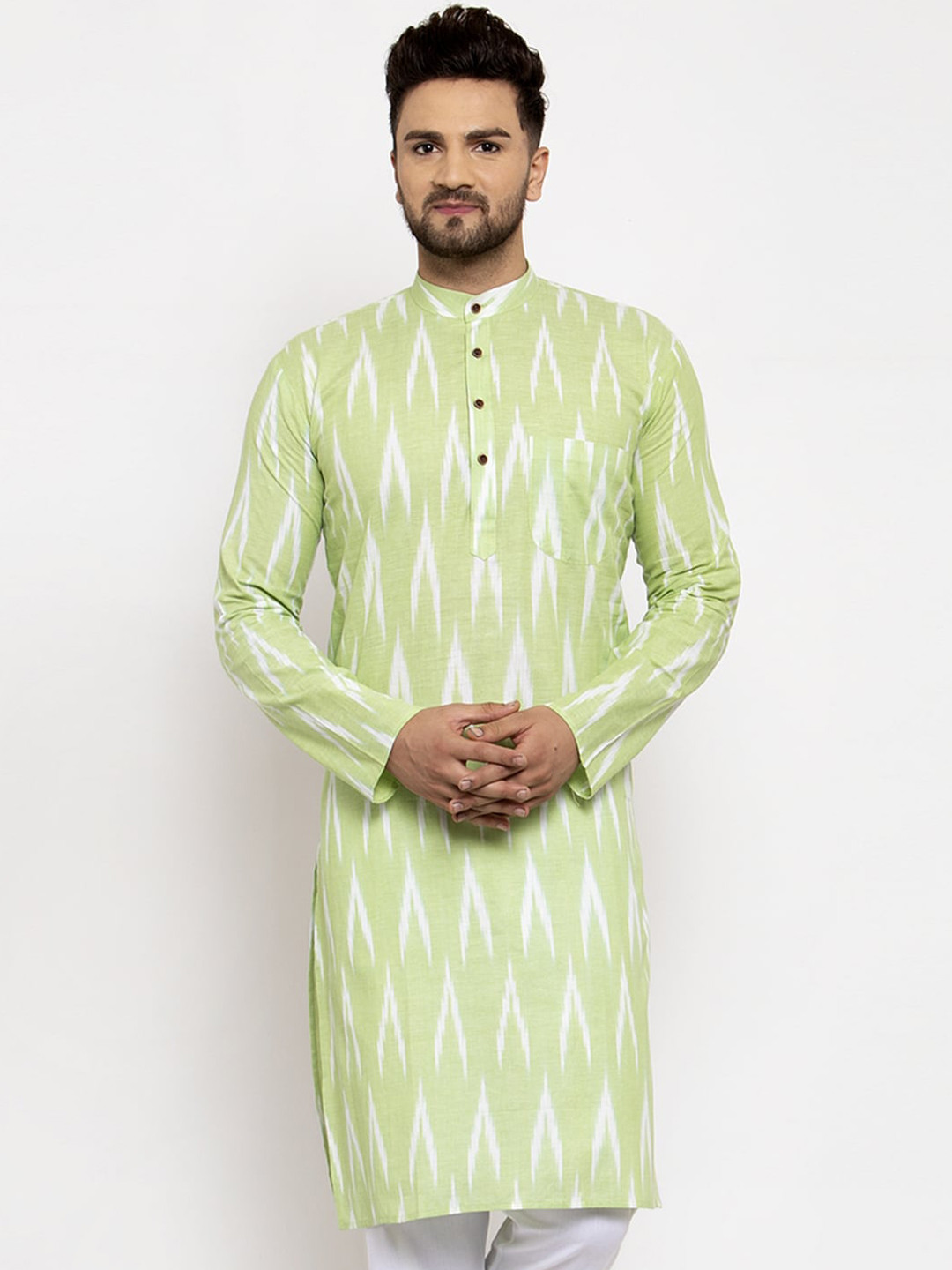

Jompers Men Lime Green Printed Straight Kurta