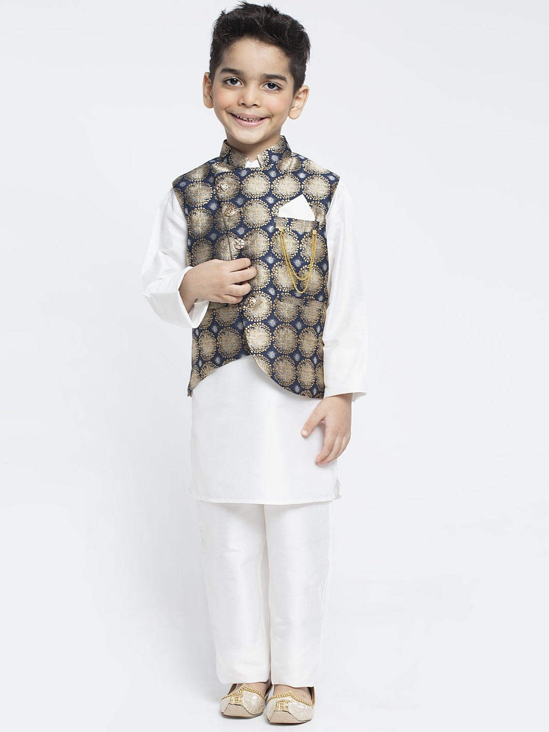 

MAXENCE Boys White Solid Kurta with Pyjamas with Jacket