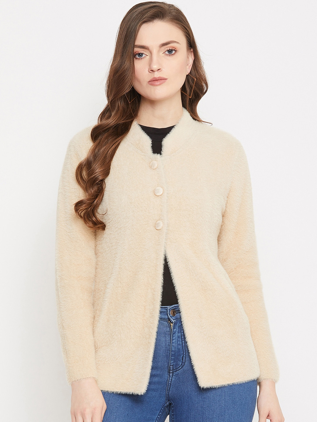 

Zigo Women Cream-Colored Self Design Cardigan