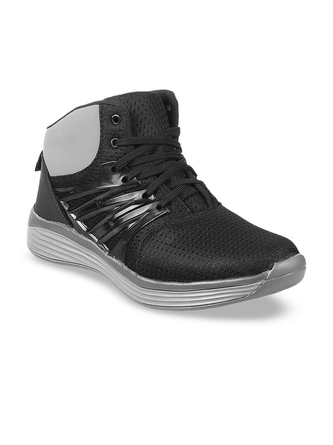 

WALKWAY by Metro Men Black Colourblocked Synthetic Mid-Top Sneakers