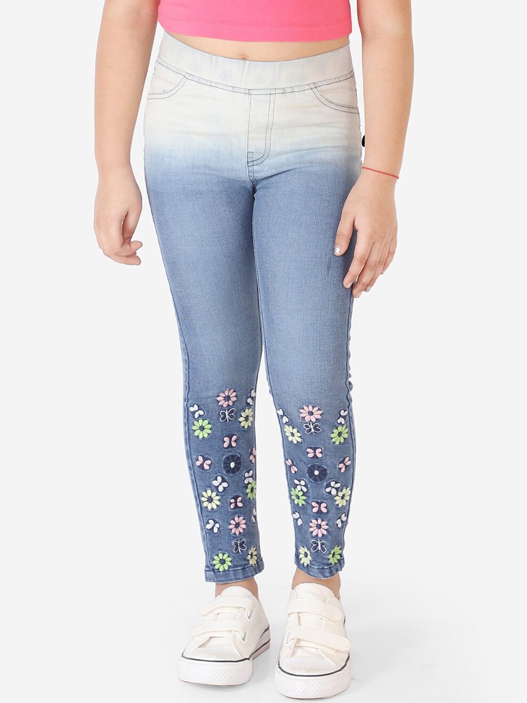 

Naughty Ninos Girls Blue Heavy Fade Embroidered Jeans