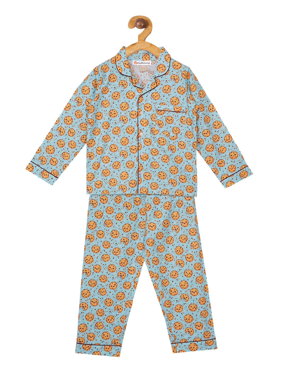 

Fluffalump Unisex Kids Blue & Orange Printed Night suit