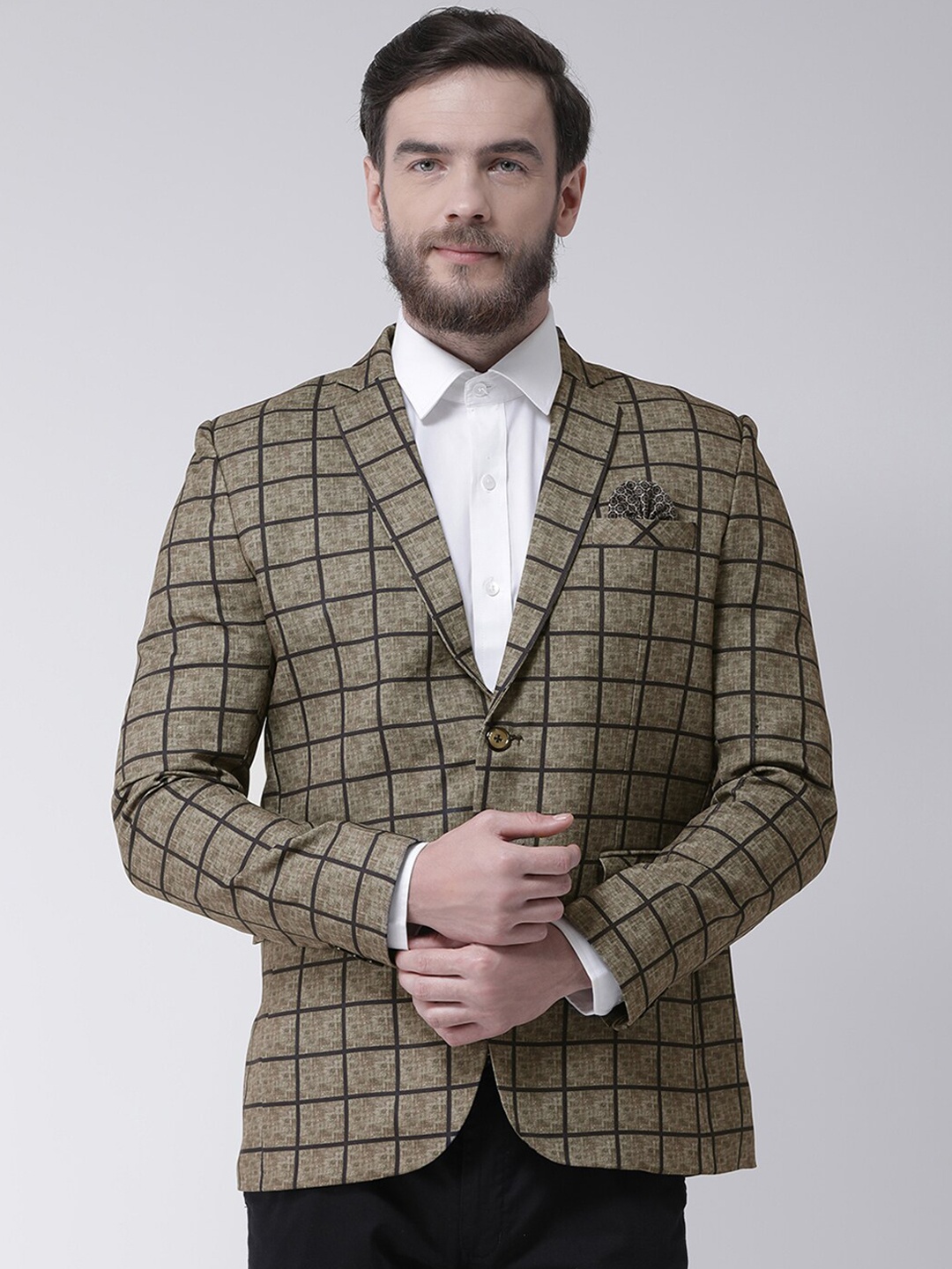 

Hangup Men Beige & Black Checked Single-Breasted Casual Blazer