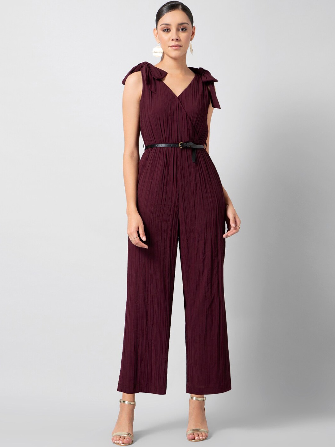 

FabAlley Women Burgundy Solid Basic Jumpsuit