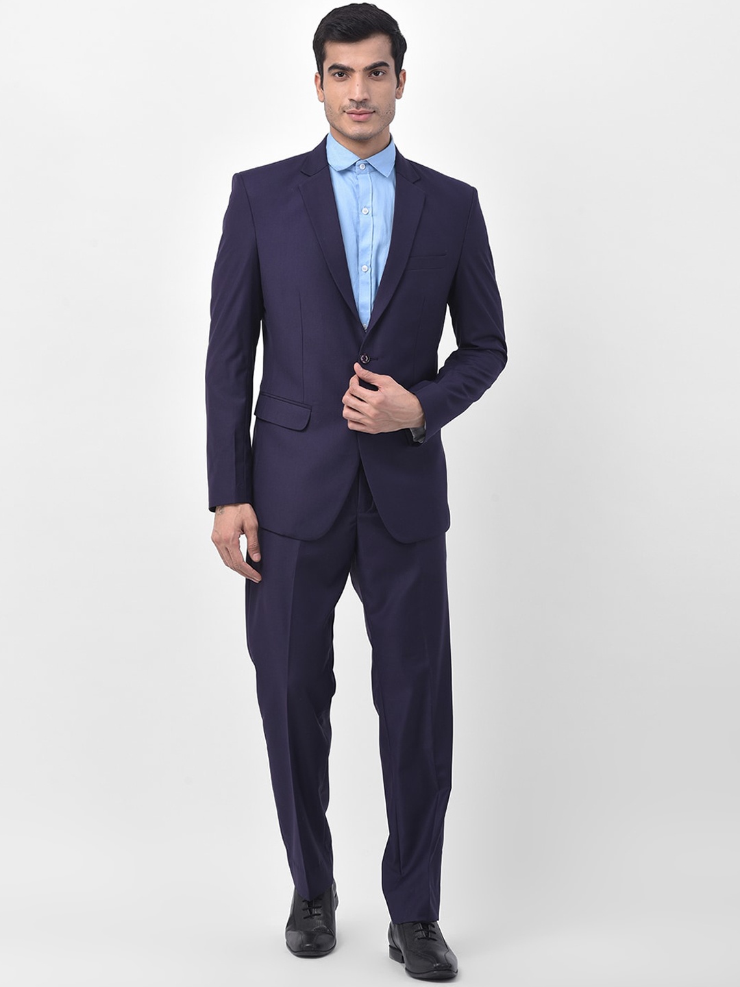 

LUXURAZI Men Navy Blue Solid Single-Breasted Tailored-Fit Formal Two-Piece Suit