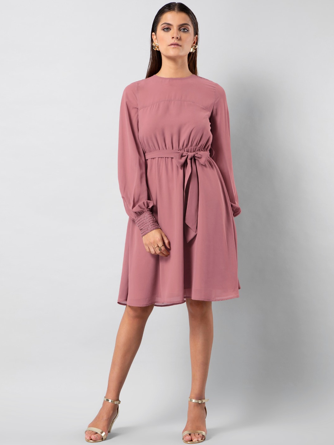 

FabAlley Women Pink Solid Fit and Flare Dress