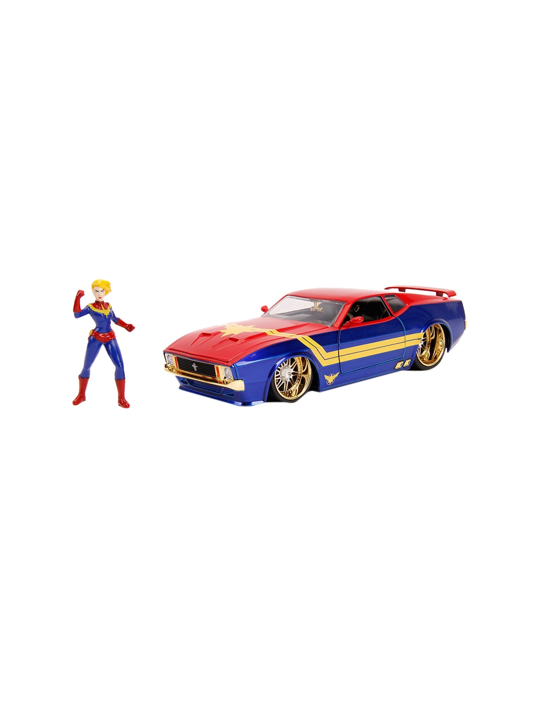 

Jada Toys Kids Red & Blue 1973 Ford Mustang Mach 1 Car with Captain Marvel Action Figure