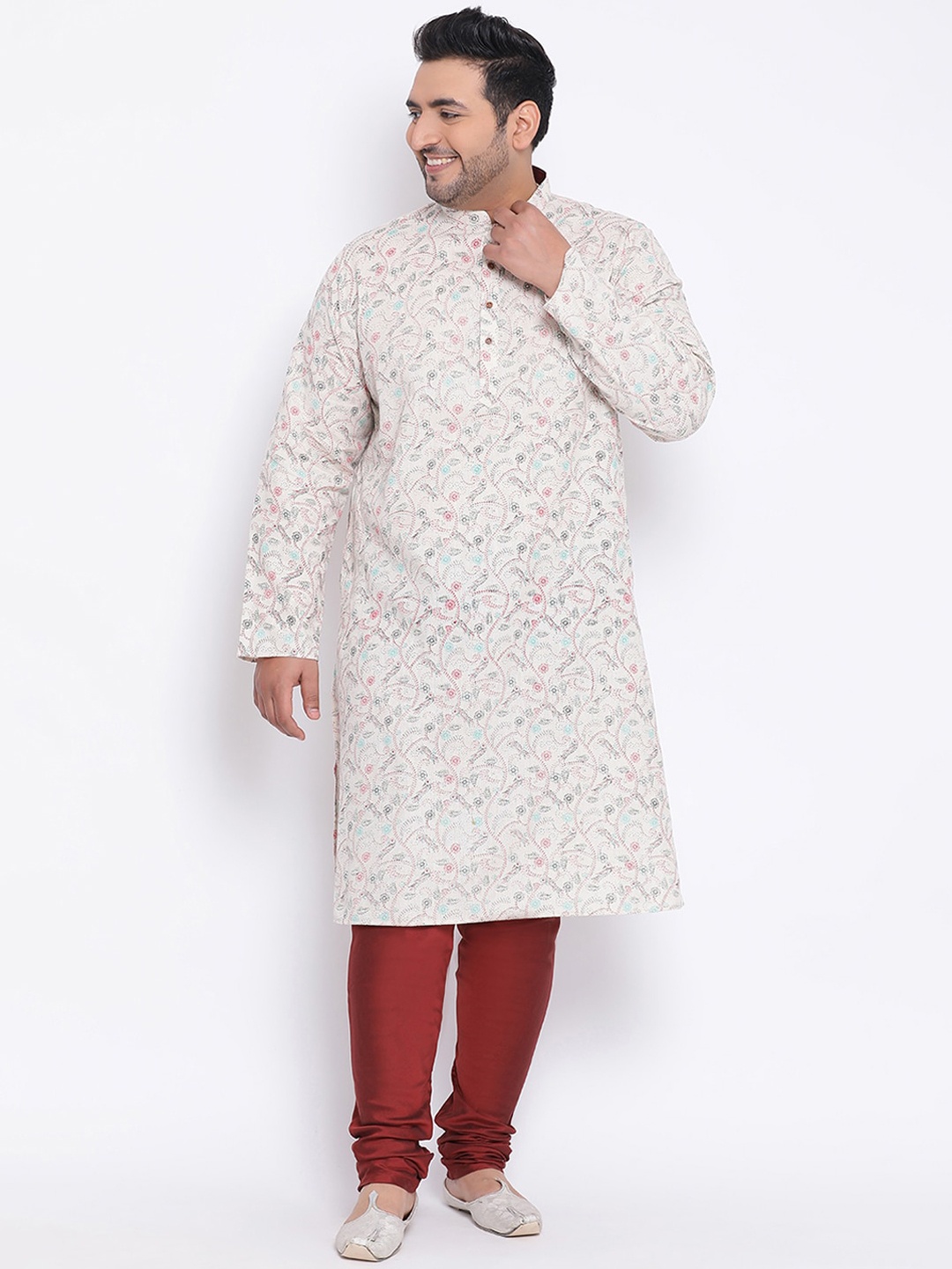 

KISAH PLUS Men White & Grey Printed Straight Kurta