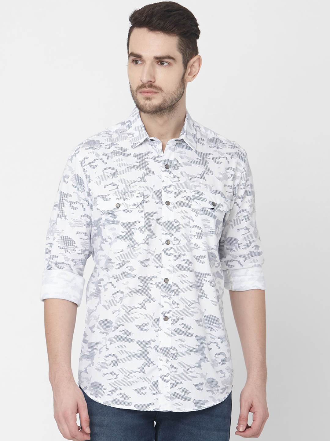 

Mufti Men White & Grey Slim Fit Printed Casual Shirt