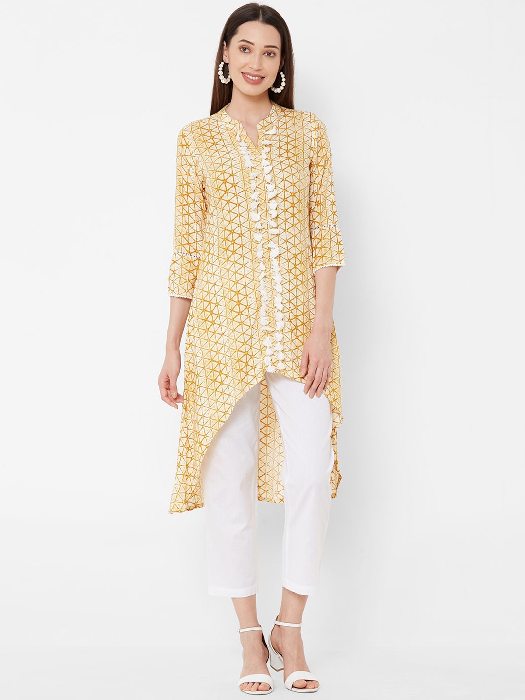 

Vedic Women Yellow Printed A-Line Kurta
