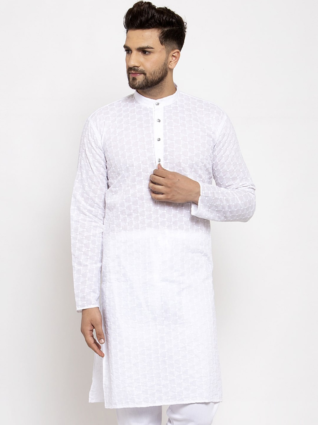 Jompers Men White Solid Straight Kurta