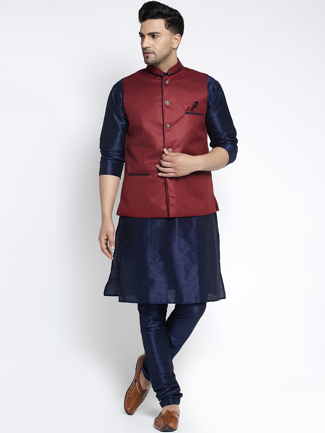 

Benstoke Men Blue Solid Kurta with Pyjamas