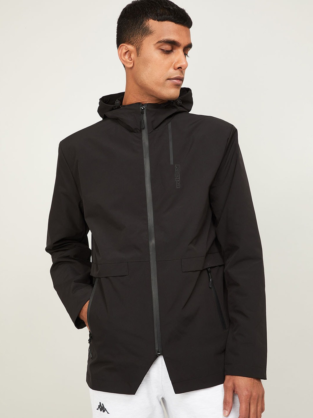 

Kappa Men Black Solid Hooded Tailored Jacket