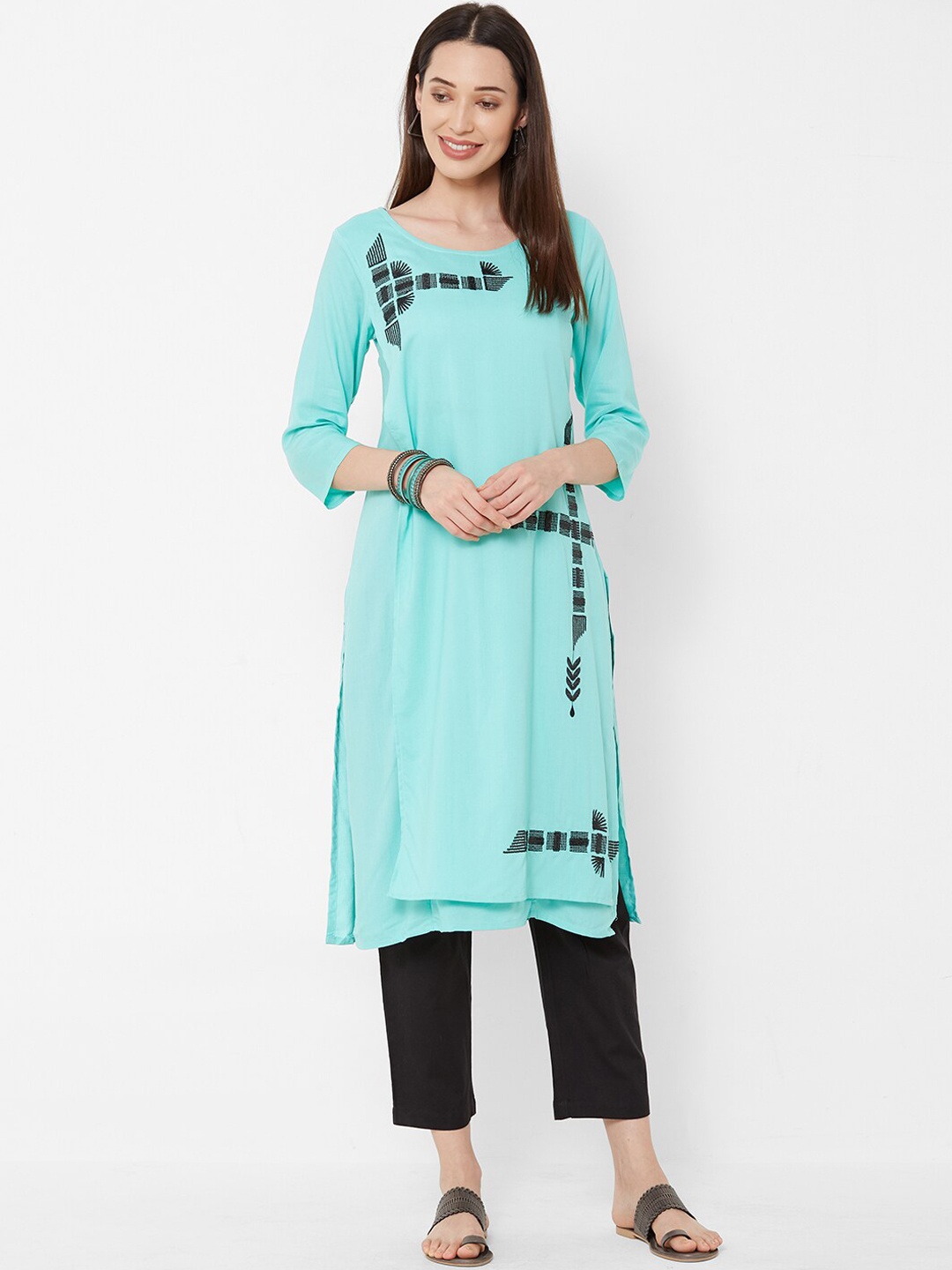 

Vedic Women Sea Green Solid Straight Kurta