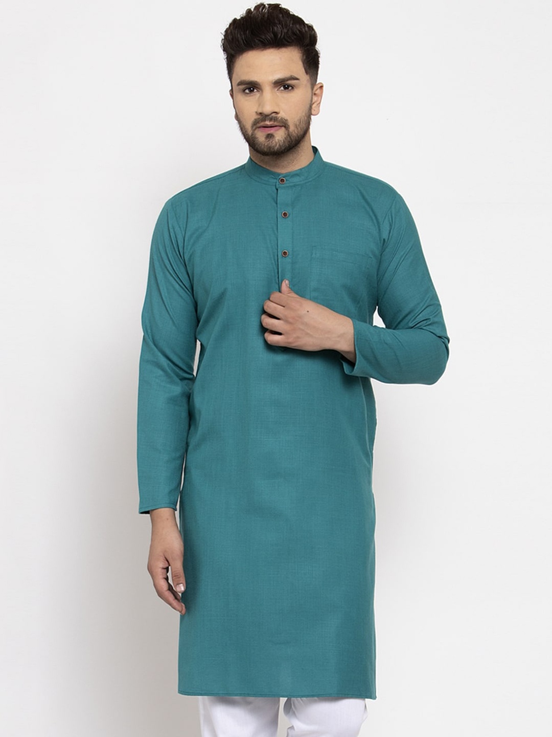 

Jompers Men Green Solid Straight Kurta