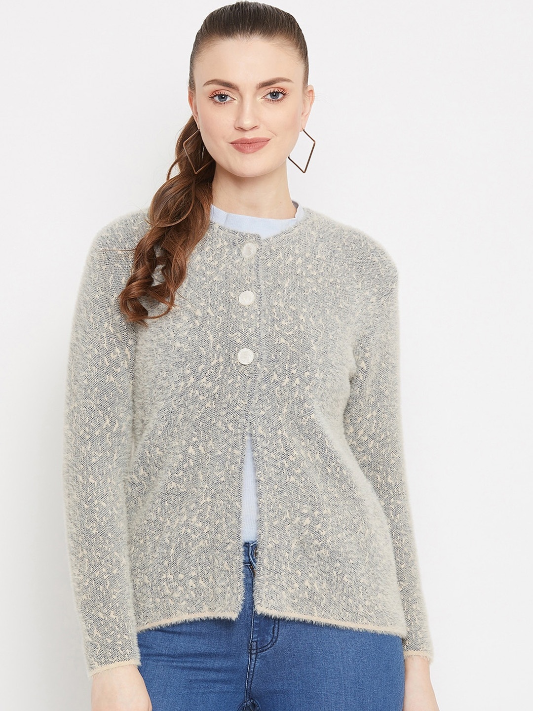 

Zigo Women Grey Self Design Cardigan