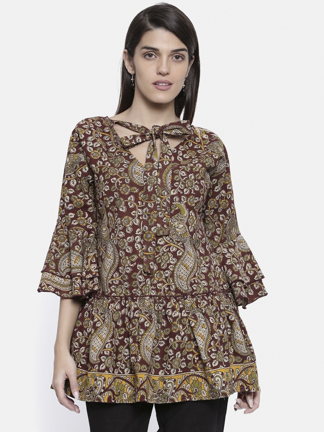 

The Kaftan Company Women Brown Printed Pure Cotton Top