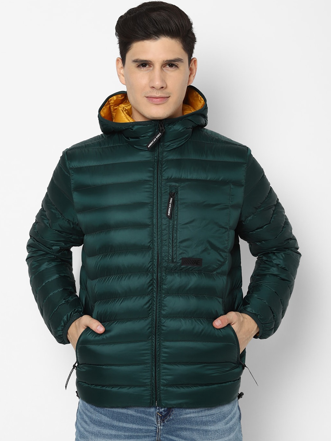

AMERICAN EAGLE OUTFITTERS Men Green Solid Puffer Jacket