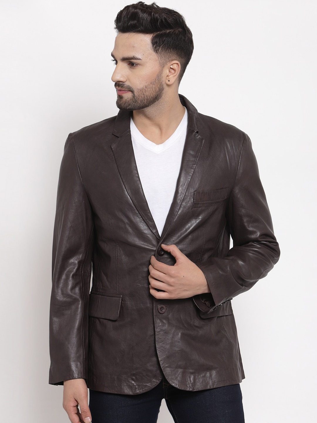 

Teakwood Leathers Men Brown Solid Water Resistant Leather Jacket