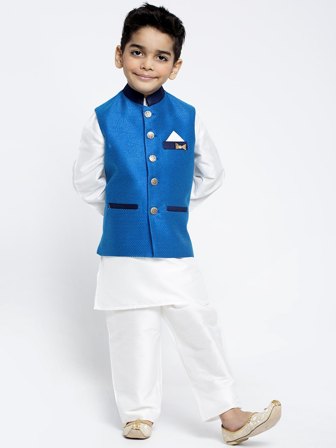 

MAXENCE Boys White Solid Kurta with Pyjamas and Jacket