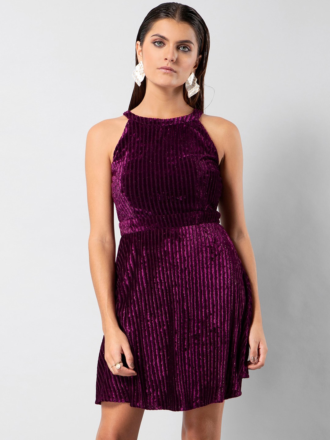 

FabAlley Women Purple Embellished Fit and Flare Dress