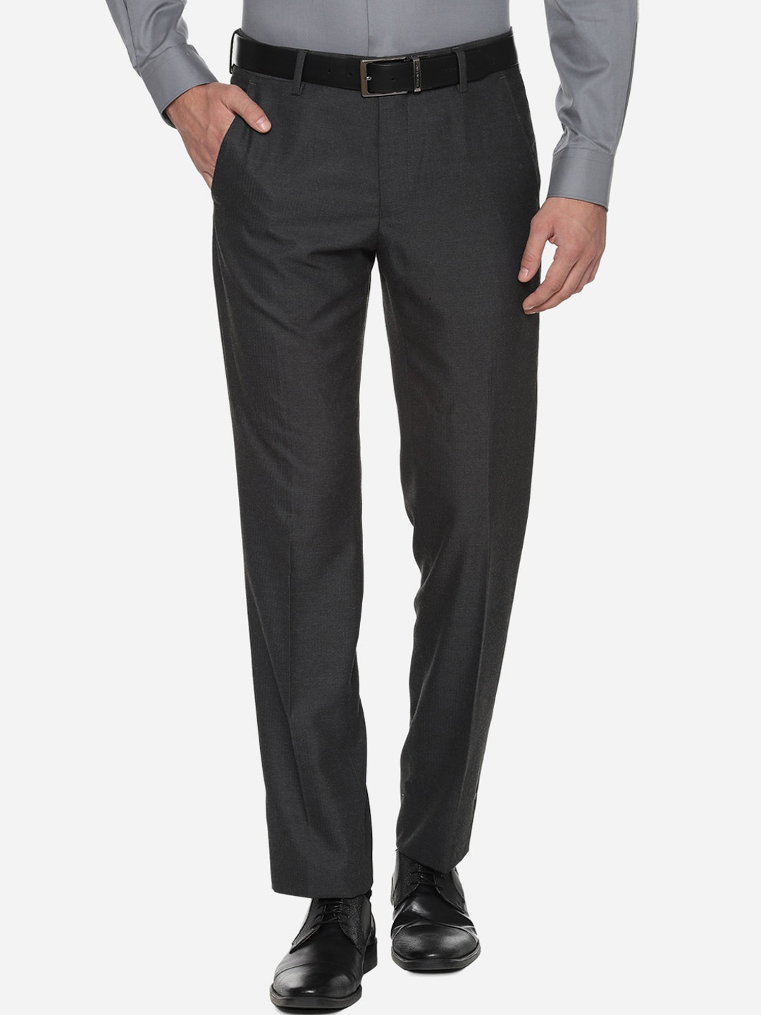 

Van Heusen Men Charcoal Grey Slim Fit Solid Formal Trousers