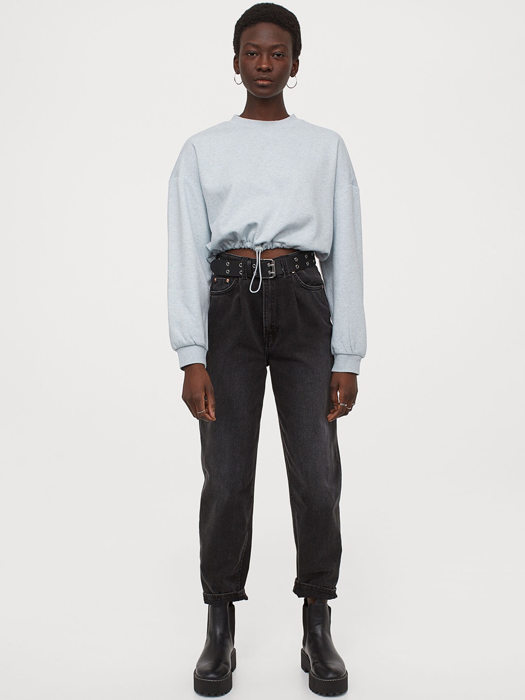 

H&M Women Blue Solid Short Sweatshirt