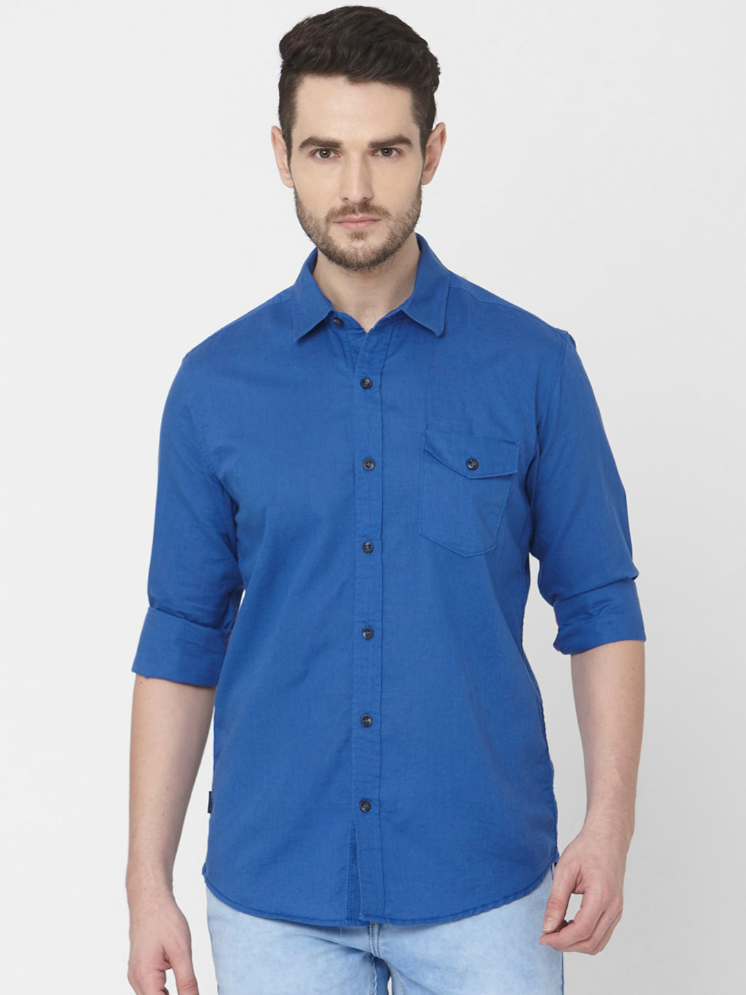 

Mufti Men Blue Slim Fit Solid Casual Shirt