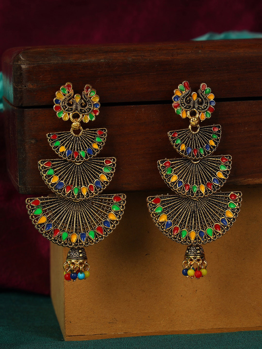

ANIKAS CREATION Gold-Plated & Yellow Contemporary Drop Earrings