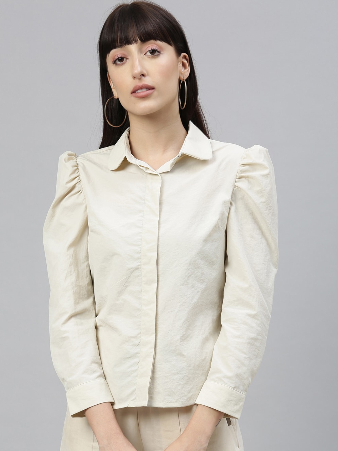 

RAREISM Women Beige Solid Shirt Style Top
