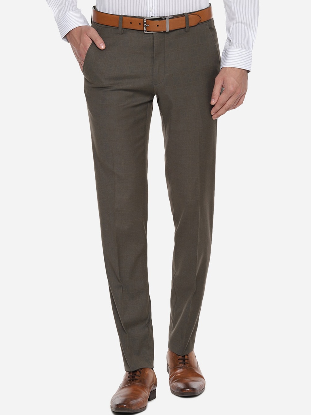 

Van Heusen Men Brown Checked Formal Trousers