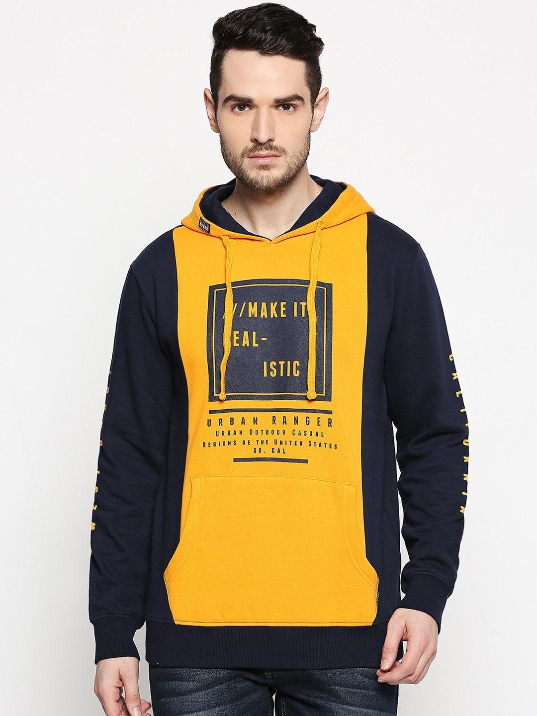 

Urban Ranger by pantaloons Men Mustard Yellow Printed Sweatshirt