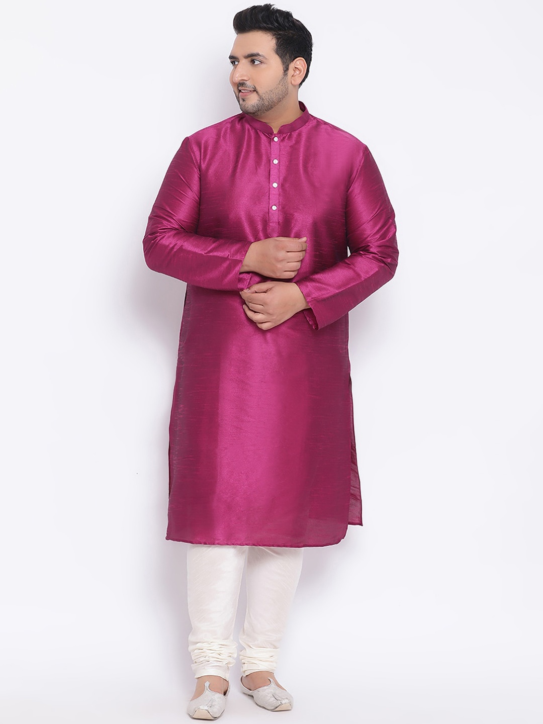 KISAH PLUS Men Magenta Solid Straight Kurta